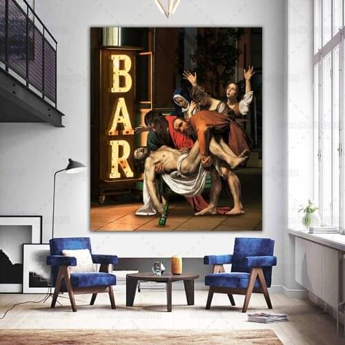 Funny The Entombment of Christ Inspired Poster Caravaggio Humor Canvas Painting Wall Art Decor for Living Room
