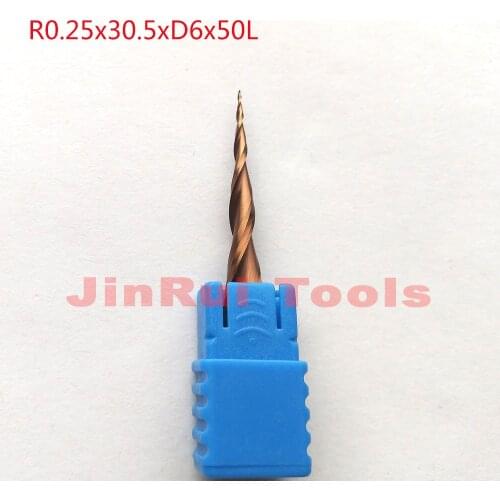 1pc R0.25*D6*30.5*50L*2F HRC55 Tungsten solid carbide Coated Tapered Ball Nose End Mills CNC milling cutters knife