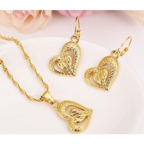 14 k Fine Gold Fille Heart Shape Jewelry sets Pendant Necklaces Women,African Jewelry,Arab sets,Ethiopia charms partygift