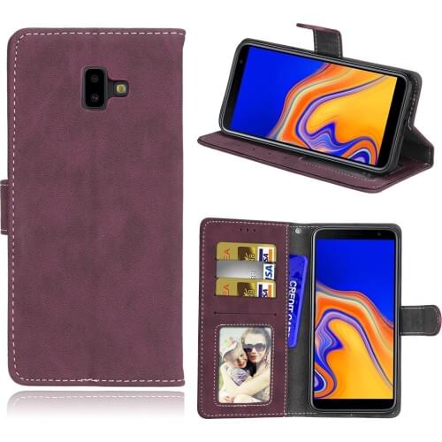 20pcs/lot Vintage Scrub 3 card shell newest cover for Samsung Galaxy J4 plus J6 plus 2018 flip leather cover case