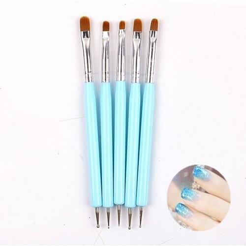 5pcs/set Double Head Acrylic Silicone Point Flower Manicure Pen 2 Purpose Stainless Steel Head Nail Brush Female Nail Art Tools