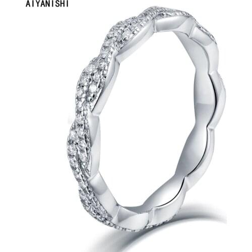 AIYANISHI Fashion Handmade Lover Twisted Shape Band Diamond Ring Statement Party Wedding Band Rings for women Engagement Jewelry