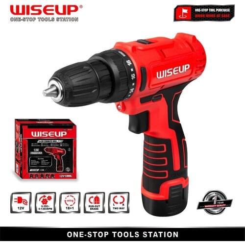 WISEUP 12V Cordless Drill Electric Screwdriver ,18+1 Torque Settings,2-Speeds,3/8" Keyless Chuck Li-Ion Battery LED Power Tools