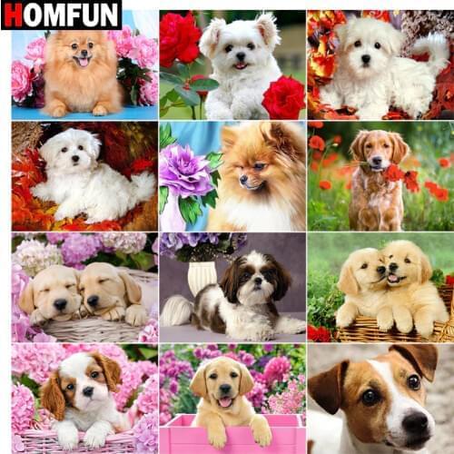HOMFUN 5d Diamond Painting Full Square/Round "Dog flower animal" Picture Of Rhinestone DIY Diamond Embroidery Home Decor