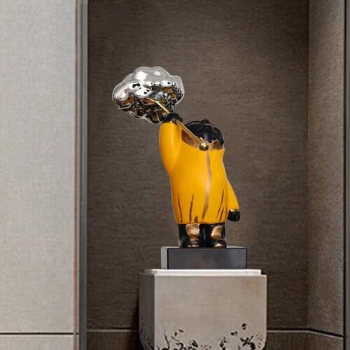 Big Size Home Decoration Monkey Hold Gold Clouds Sculpture Ornament Handmade Wedding Decoration Abstract Character Statue Gift