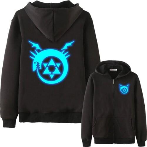 Unisex Anime Fullmetal Alchemist Edward Elric luminous Hooded Hoodie Alphonse Winry Rockbell Noctilucent hoodie jacket