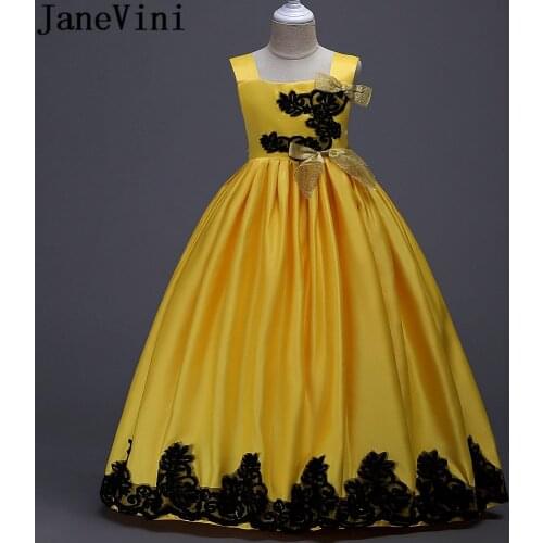 JaneVini Black Lace Girls Party Prom Dress Satin Bow Flower Girl Dresses For Wedding First Communion Dresses Floor Length Gowns