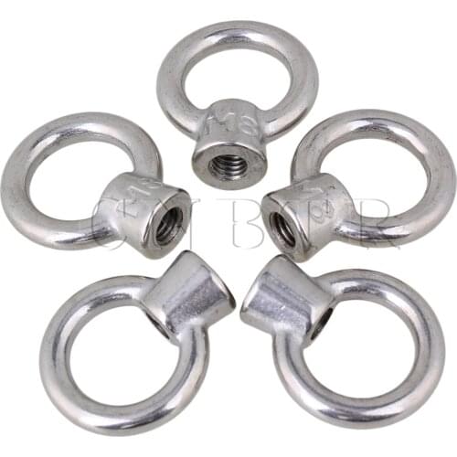 CNBTR Silver 304 Stainless Steel M8 Ring Shape Eyed Threaded Nuts Japanese Style Lifting Eye Nut Pack of 5