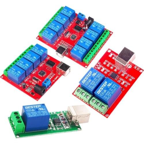 DC5V /12V Square USB Relay Module Board 1 /2 /4/ 8- Channel Control Switch Programmable Computer Control For Smart Home PC