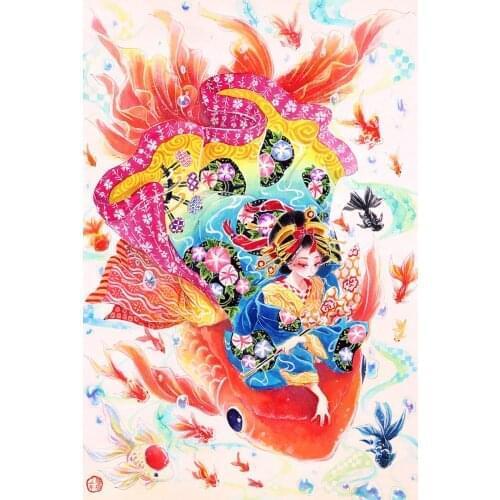 Goldfish girl The wooden puzzle 1000 pieces ersion jigsaw puzzle white card adult childrens educational toys