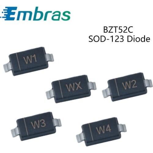 100Pcs SMD Zener Diode BZT52C4V7 W7 BZT52C5V1 W8 BZT52C5V6 W9 BZT52C6V2 WA BZT52C6V8 WB BZT52C7V5 WC BZT52C8V2 WD SOD-123