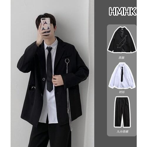 Mens Suits Oversized Single Breasted Blazers Jacket Trousers with Shirt 3pcs Men