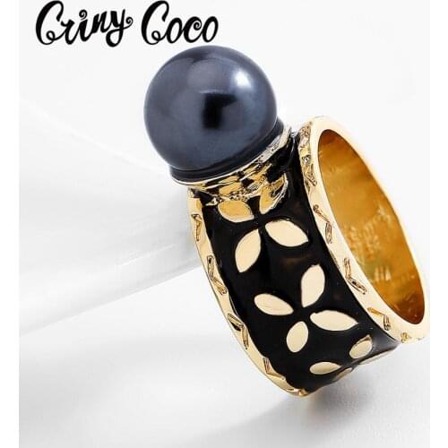 Hawaiian Pearl Enamel Alloy Rings Original Design Gold Color Ring Fashion Vintage Geometric for Women Rings Type Style Function