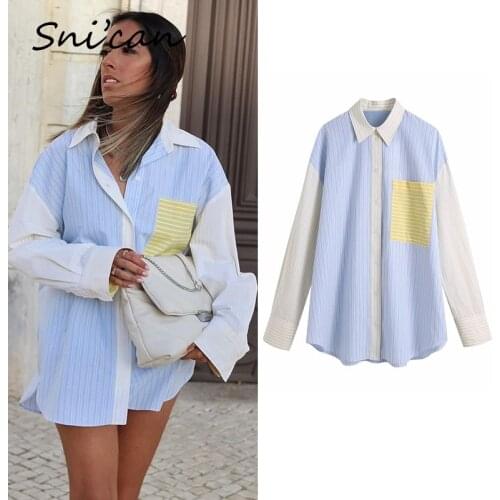 Spliced Patchwork Oversize Blouse Women Spring Casual Ladies Striped Shirts Za Female Tops Plus Size feminino Sobrecamisa Mujer