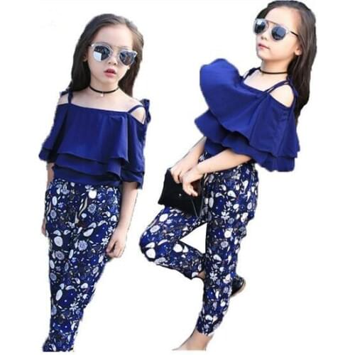 Girls clothes kids fashion Top pants two pieces children summer suit Girls boutique suits 7 8 9 10 11 12 13 14 years