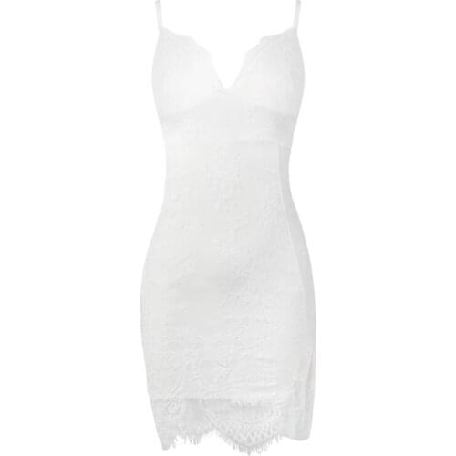 ZC2971 2021 Spring summer new women fashion sexy deep V-neck low-cut lace splicing slim dress cheap wholesale