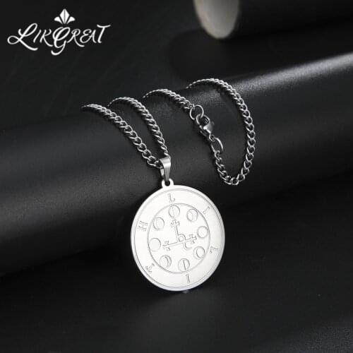 LIKGREAT Stainless Steel Necklace Lilith Seal Nigth and Moon Goddess solomon magic pendant kabbalah talisman Vintage Jewelry