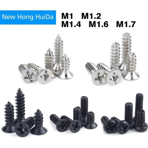 Phillips Small Mini Pan Flat Head Self Tapping Screw Round Countersunk Machine Bolt Black Carbon Steel M1 M1.2 M1.4 M1.6 M1.7