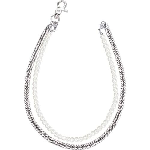 Fashion Punk Hip-Hop Cool Boy Girl Stainless Steel Cuban Chain Plastic Pearl Necklaces For Party Jewelry