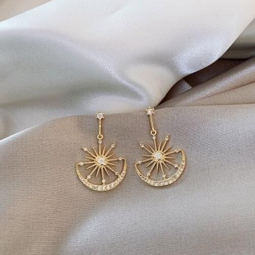 Trendy Crystal Geometric Women Dangle Earrings Solar Moon Crystal Earrings For Women Drops Earrings Bohemian Earrings