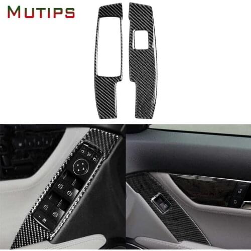 Mutips for Mercedes C class W204 Window lifter buttton panel cover armrest frame car sticker carbon fiber accessories 2007-2013