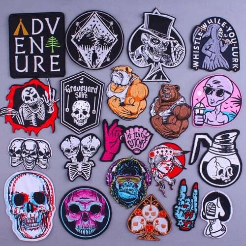 Hippie Punk Skull Embroidery Patches On Clothes Rock Iron On Patches For Clothing Biker Stickers Appliques For Jacket Jean Decro