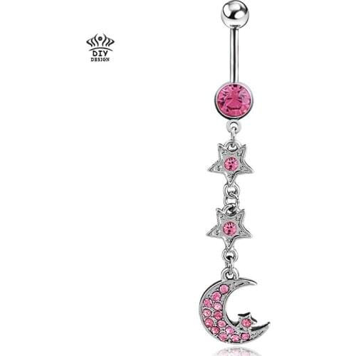 2016 New moon Belly Rings 1pc Star Piercing Ombligo for Women Body Jewelry Decoration 14G Steel