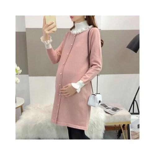 New autumn and winter maternity dress doll high collar maternity dress sweater long sleeve mid-length sweater