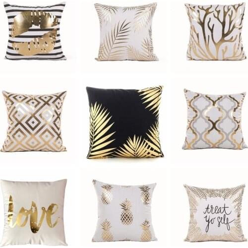 Ins Black And White Velvet Cushion Decorative Pillows Bronzing Gold Foil Pillowcase Home Decor Sofa Throw Pillow Almofada 17inch