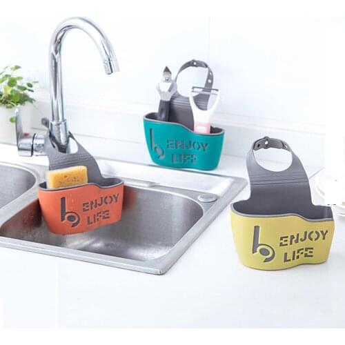 Sink Shelf Soap Sponge Drain Rack Hanging Bag Kitchen Accessorie Bathroom Holder Strap Faucet Storage Basket with Drain Holes