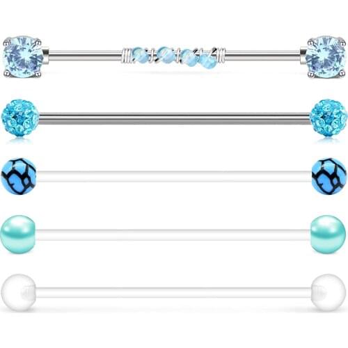 14G 5PCS Stainless Steel Industrial Barbell Earring Cartilage Body Piercing Jewelry 38mm 1&1/2 Inch Industrial Piercing Bar