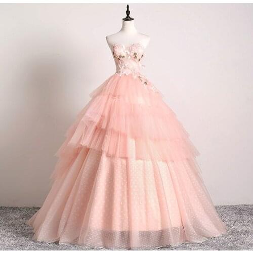 Pink Strapless Quinceanera Dress Vestidos Multi-layered Ruffle Party Dress Ball Gown Quinceanera Dresses 2021 Customize