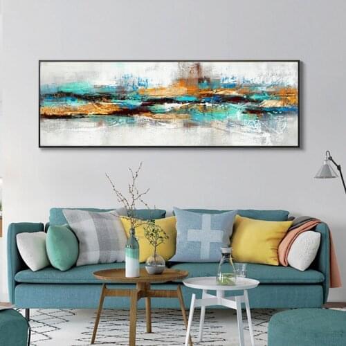 Modern Abstract Oil Painting on Canvas Posters and Prints Wall Art Painting Navy Blue Abstract Pictures for Living Room Decor