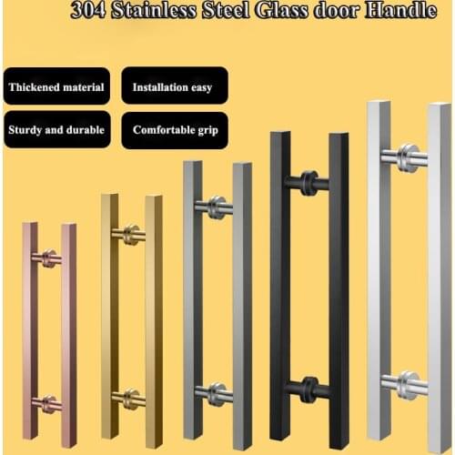 Thickened glass door handle rose gold black 304 stainless steel frameless sliding door round square large handle