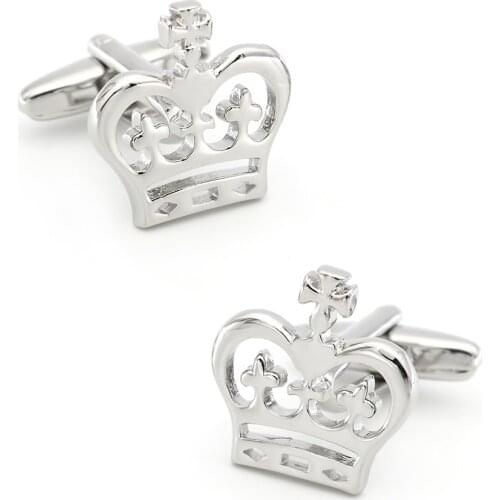 Mens Crown Cuff Links Copper Material Silver Color