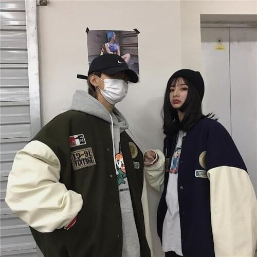 Coat Women Baseball Uniform Tide Spring And Autumn Students Korean Style Loose Casual Jacket Womens Retro Clothes O-Neck Green