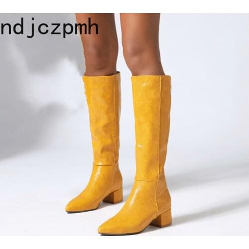 Thigh High Boots New Fashion Autumn and Winter Pointed Plush Square Heel Low-heeled Long Boots Womens Shoes Size 34-47 Black