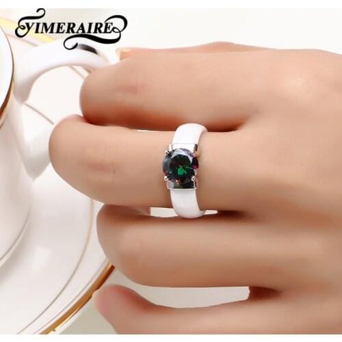 Ladies Rings Accessories Black White Scratch Proof Ceramic Ring For Female Big Rainbow Crystal Women Fashion Wedding Jewelry 6mm