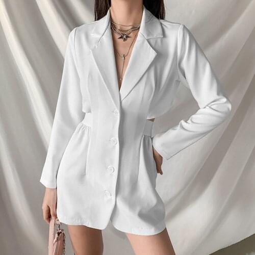 Autumn Women Chic Elegant Mini Suit Dress Summer Ladies Slim Korean Simple Casual Sexy Backless Blazer Hollow Out Steetwear