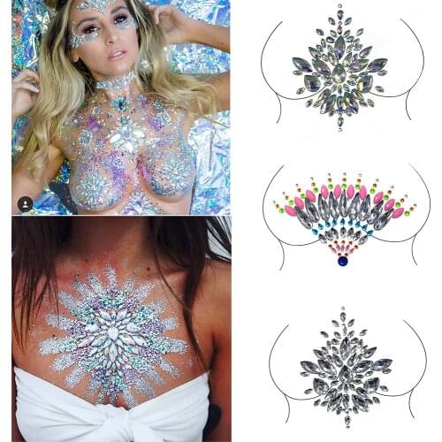1 Pc Crystal Beads Fake Tattoo Stickers Resin Rhinestone Chest Face Body Decoration Glitter Acrylic Party Makeup Body Jewels