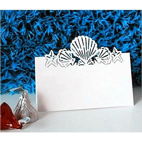 100Pack White Beach Themed Wedding Place Card Laser Cut Sea Shell Seashells Wedding Table Numbers Name PlaceCard