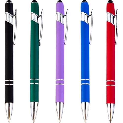 1000pcs/lot 2 in 1 Luxury Multi Function Capacitive Touch Screen Stylus Metal Ballpoint Escolar Pens Black ink