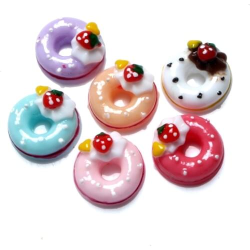 20Pcs Resin Mixed Doughnut Decoration Crafts Kawaii Beads Flatback Cabochon Embellishments For Scrapbooking DIY Accessories