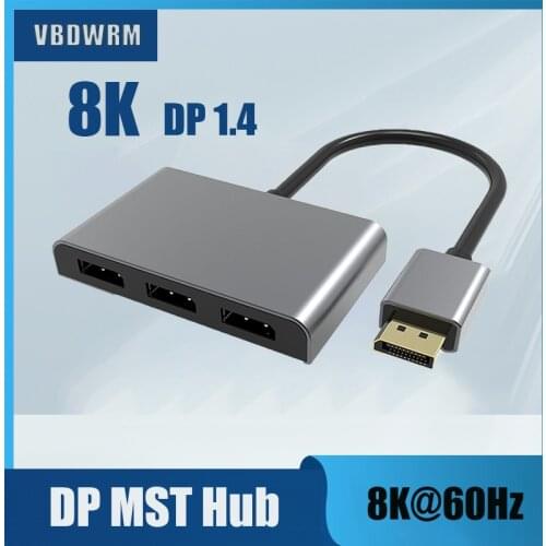 DP1.4 3 Port DisplayPort MST Hub 8K@60Hz DP1.4 to 3x DP Multi Monitor Splitter (MSTDP123DP) for 3 DP Monitor Setup Ultra HD