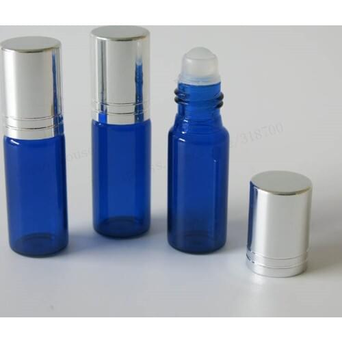 360 x 5ml Blue Glass Roll On Bottle, Mini Glass Roller Ball Bottle With Aluminum lids,Perfume Container for Essential Oils Use