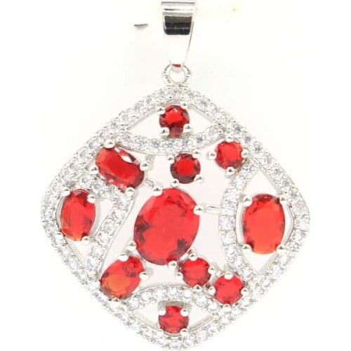 30x27mm Elegant Flower Shape Silver Pendant for Women Created Pink Kunzite Rhodolite Garnet CZ Bridal Jewelry Hot Selling