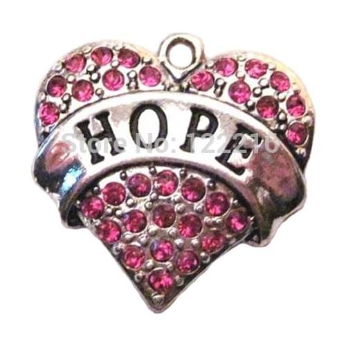 50pcs a lot fashion rhodium plated Hope with rose crystal heart Pendant