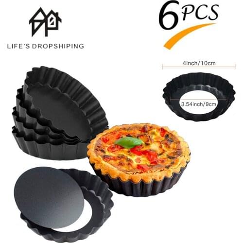 6pcs Pizza Cake Mold Removable Loose Bottom Round Bakeware 10cm Pie Muffin Cupcake Pans Non-Stick Quiche Flan Pan Molds Pie