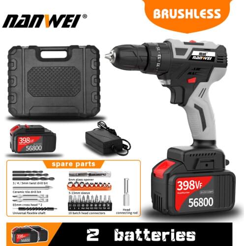NANWEI 2020 Impact Cordless Drill Brushless Cordless Drill Impact Electric Drill Power Tools Hammer Drill