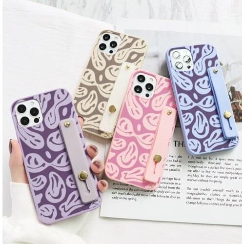 Funny Smile Face Wrist Strap Phone Cases For iPhone XR X XS 11 12 Pro Mini SE 2020 For iPhone 11 Pro Max 7 6 S 8 Plus Back Cover